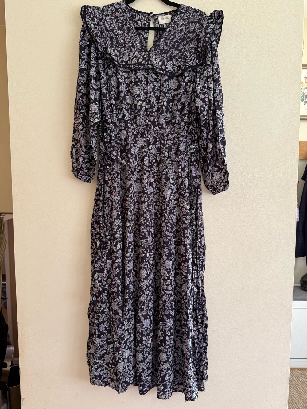 NWT SONMER | Juliet’s Dress Navy Floral Print Cottagecore Prairie Maxi | Size L